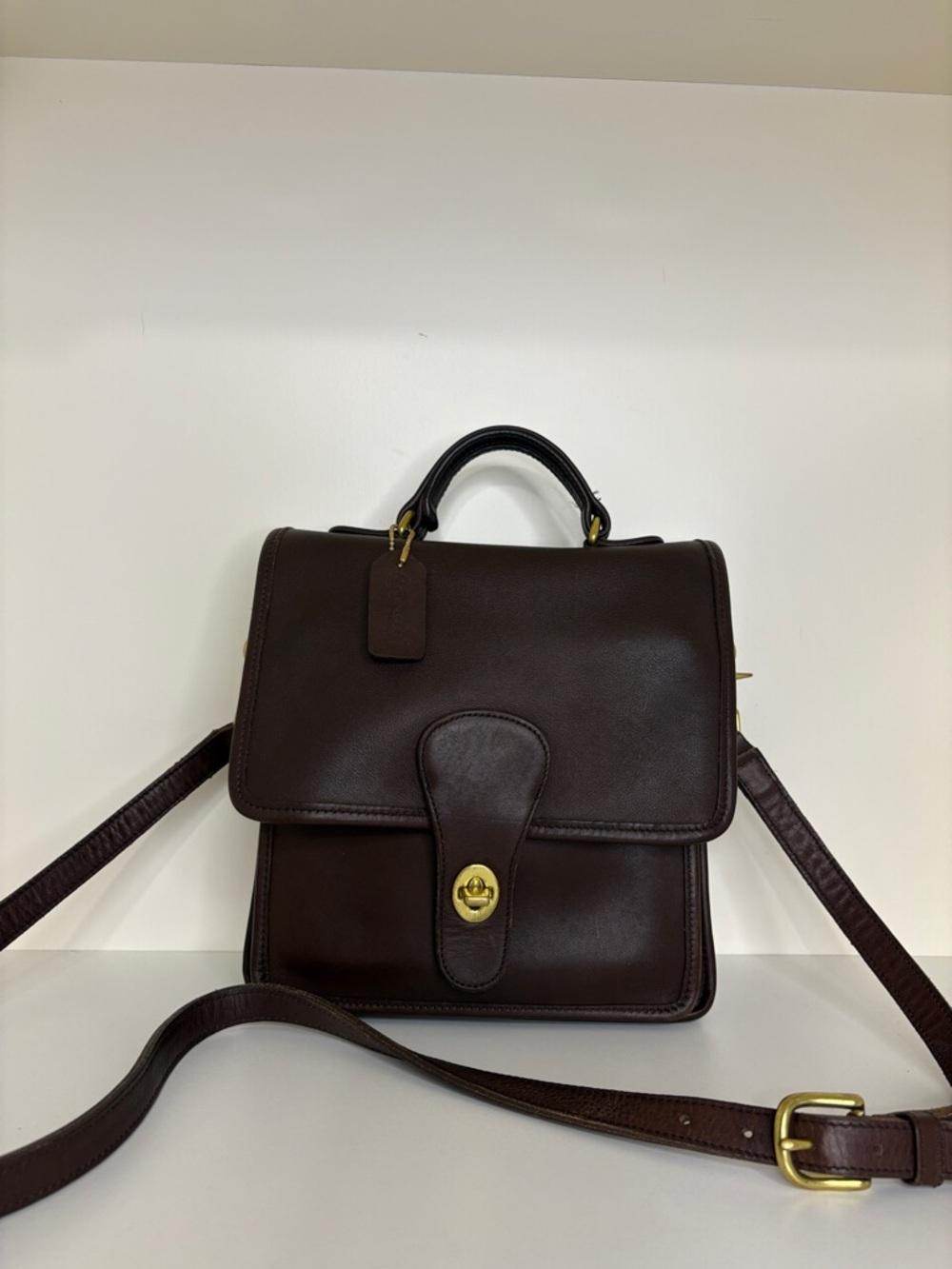 Vintage Coach Station Bag Dark Brown Leather Crossbody Satchel with COA